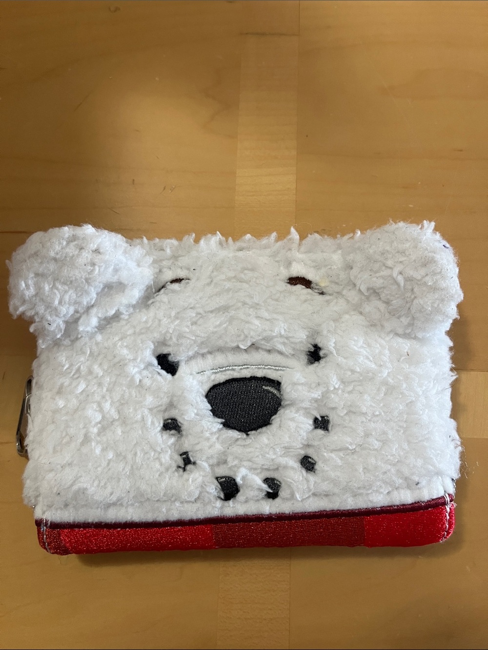 Loungefly White Plush Bear Coin Purse with Red Trim